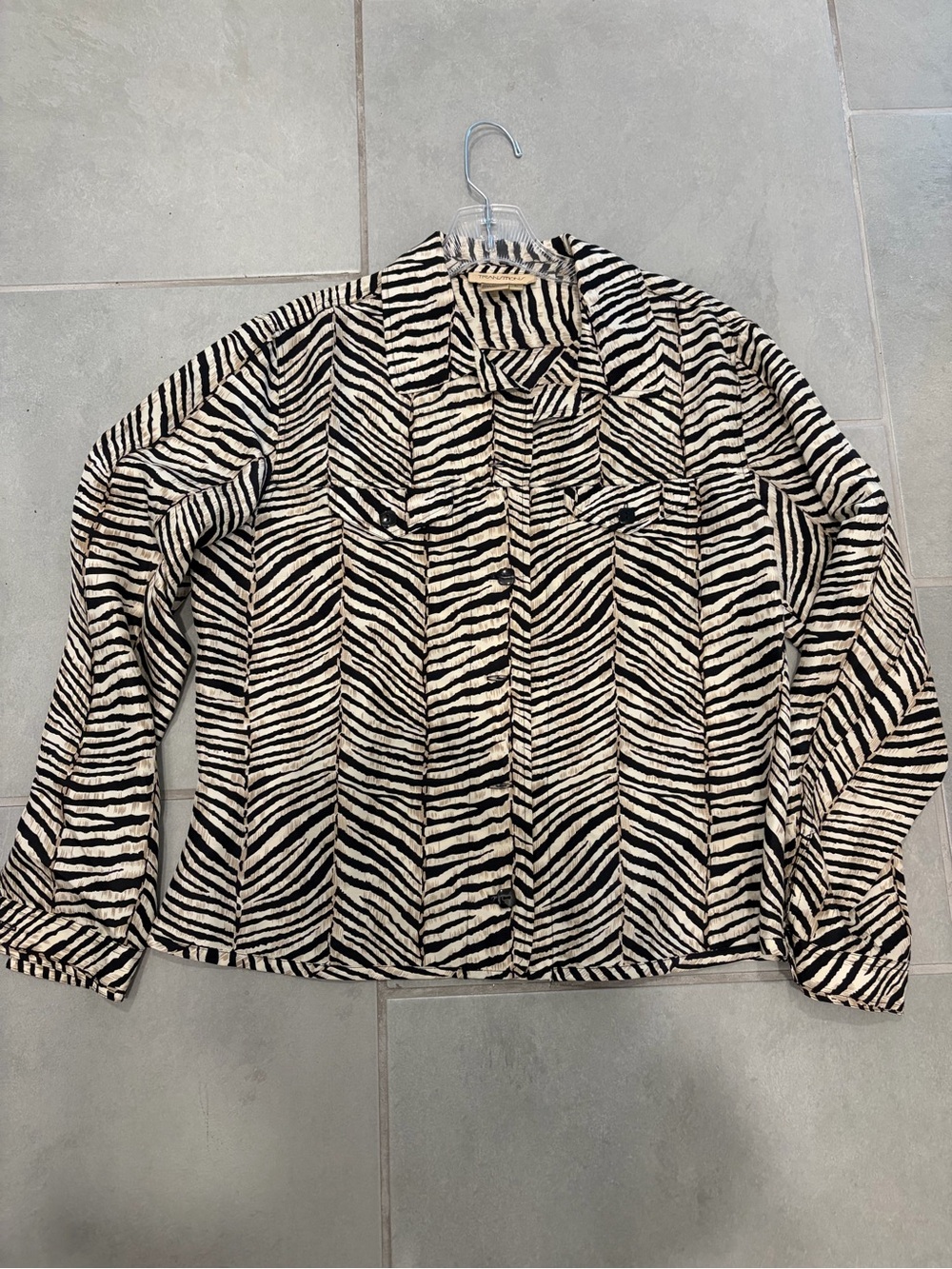 Zebra-Print Button Down Shirt Jacket - Black & White 100% real silk